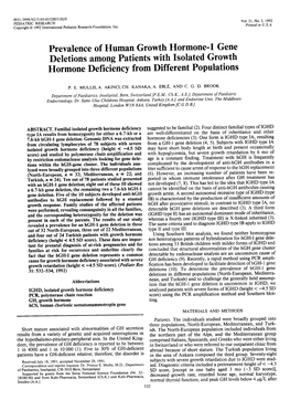 Prevalence of Human Growth Hormone-1 Gene Deletions Among Patients with Isolated Growth Hormone Deficiency from Different Populations