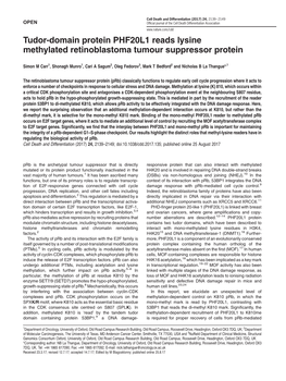 Tudor-Domain Protein PHF20L1 Reads Lysine Methylated Retinoblastoma Tumour Suppressor Protein