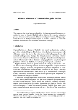 Phonetic Adaptation of Loanwords in Cypriot Turkish