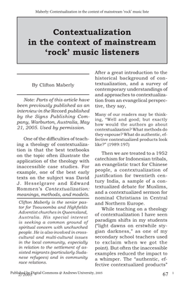 Contextualization in the Context of Mainstream Â•Ÿrockâ•Ž Music
