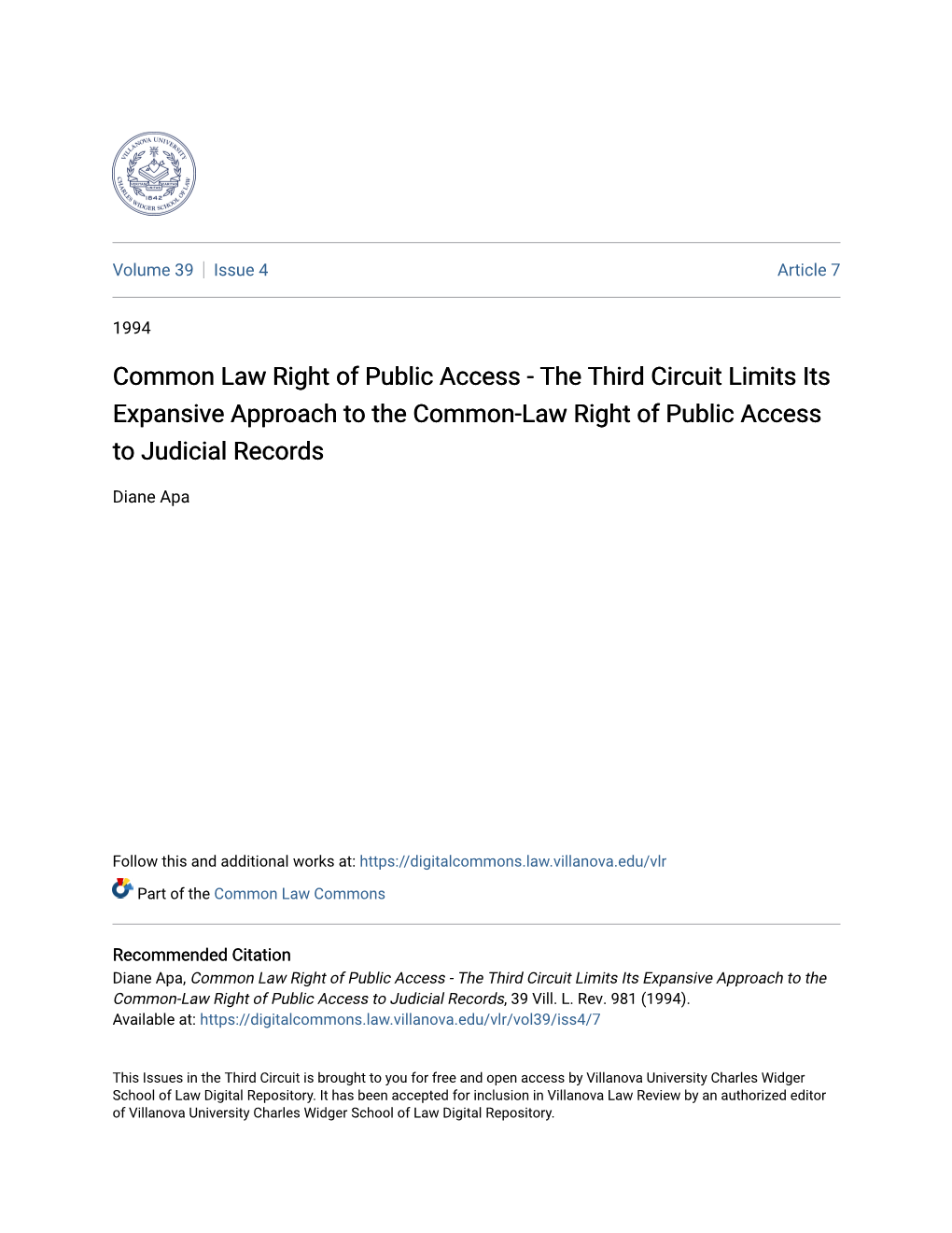 The Third Circuit Limits Its Expansive Approach to the Common-Law Right of Public Access to Judicial Records