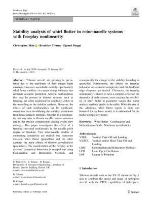 Stability Analysis of Whirl Flutter in Rotor-Nacelle Systems with Freeplay