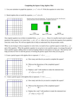 Completing the Square Using Algebra Tiles