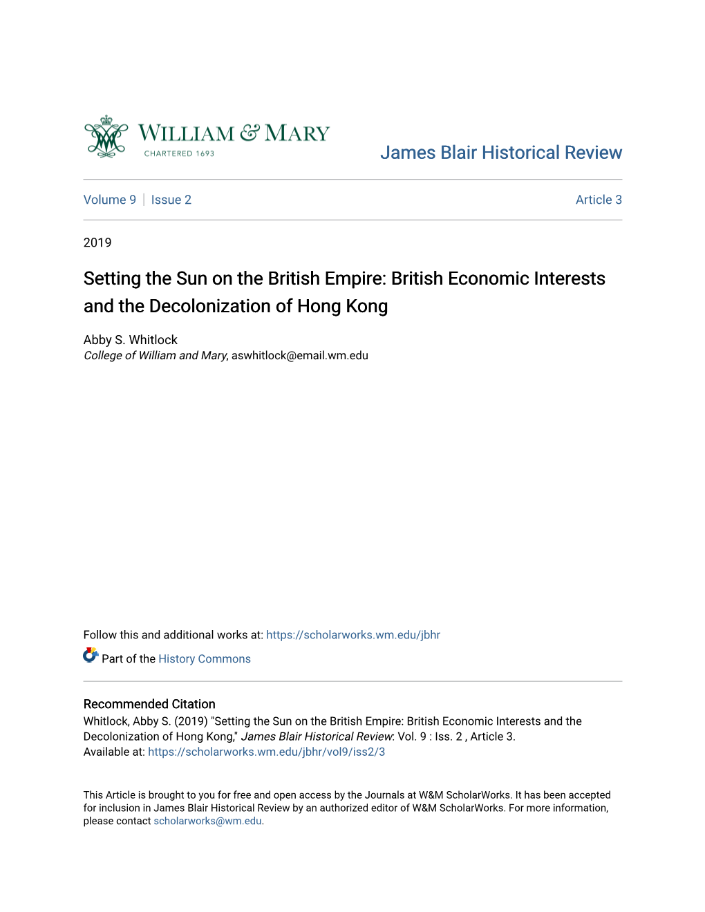 British Economic Interests and the Decolonization of Hong Kong