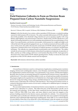 Field Emission Cathodes to Form an Electron Beam Prepared from Carbon Nanotube Suspensions