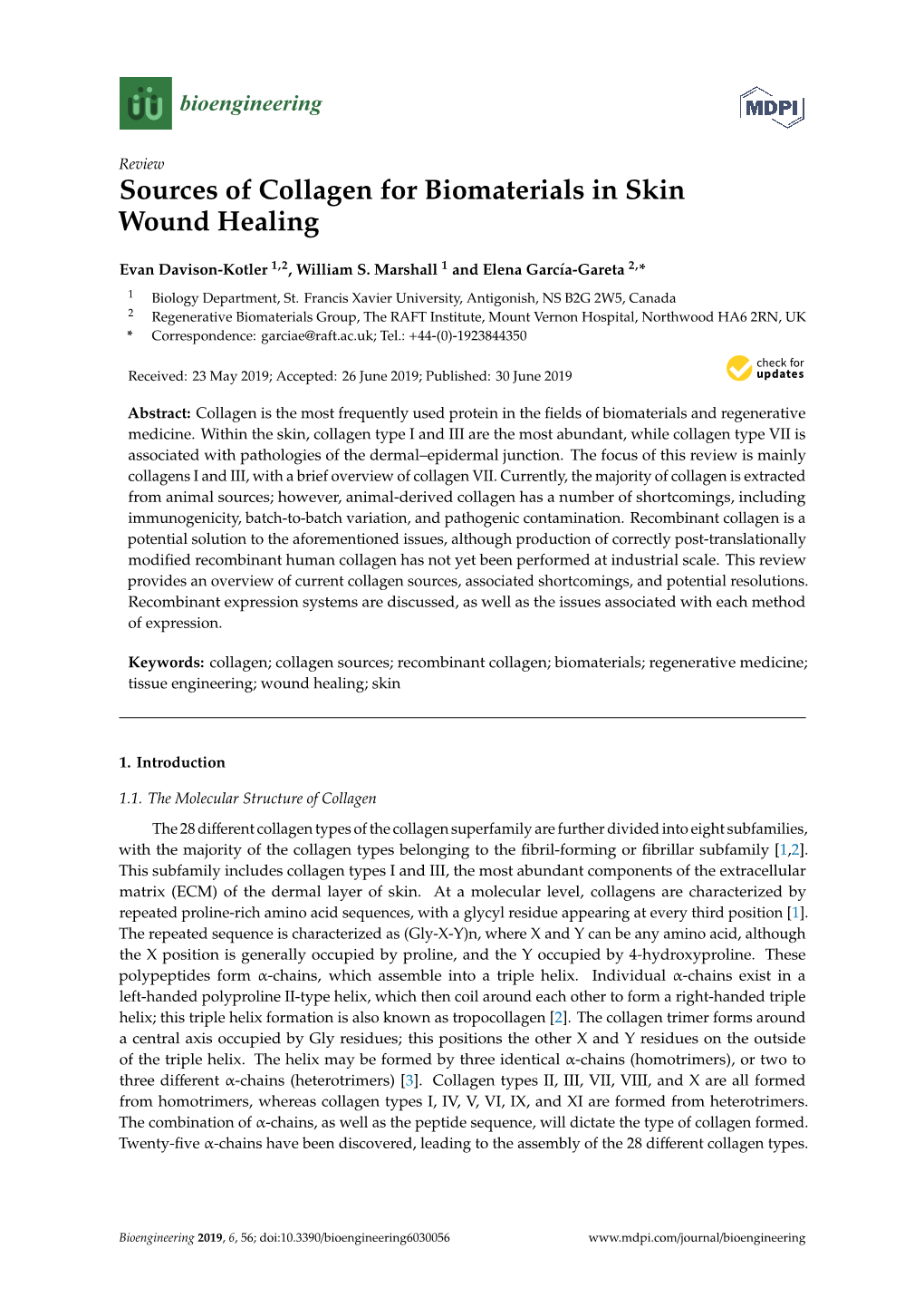 Sources of Collagen for Biomaterials in Skin Wound Healing