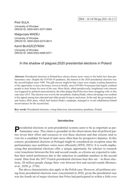 In the Shadow of Plagues:2020 Presidential Elections in Poland