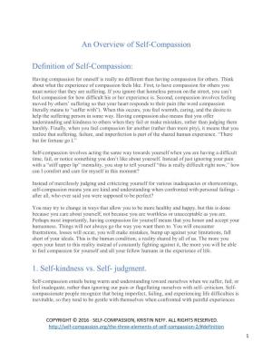 An Overview of Self-Compassion Definition of Self-Compassion: 1