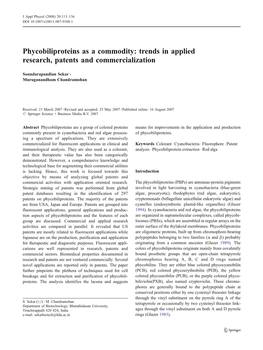 Phycobiliproteins As a Commodity: Trends in Applied Research, Patents and Commercialization