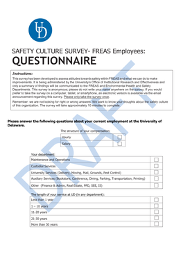 SAFETY CULTURE SURVEY- FREAS Employees: QUESTIONNAIRE