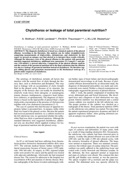 Chylothorax Or Leakage of Total Parenteral Nutrition?