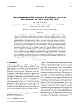 Characteristics of Landfalling Atmospheric Rivers Inferred from Satellite Observations Over the Eastern North Paciﬁc Ocean