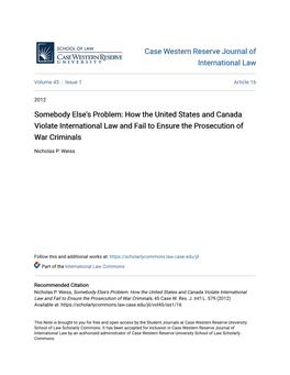 How the United States and Canada Violate International Law and Fail to Ensure the Prosecution of War Criminals