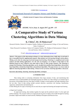 A Comparative Study of Various Clustering Algorithms in Data Mining