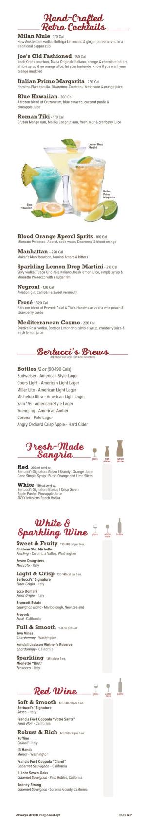 Hand-Crafted Retro Cocktails Bertucci's Brews Fresh-Made Sangria White & Sparkling Wine Glass Red Wine