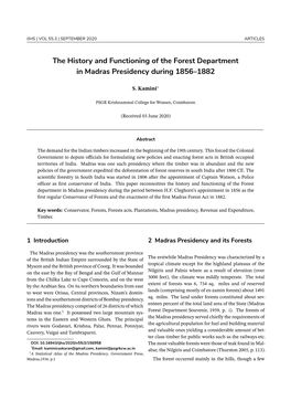 The History and Functioning of the Forest Department in Madras Presidency During 1856–1882