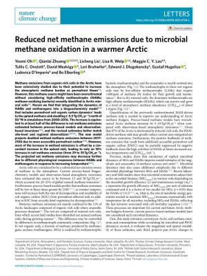 Reduced Net Methane Emissions Due to Microbial Methane Oxidation in a Warmer Arctic