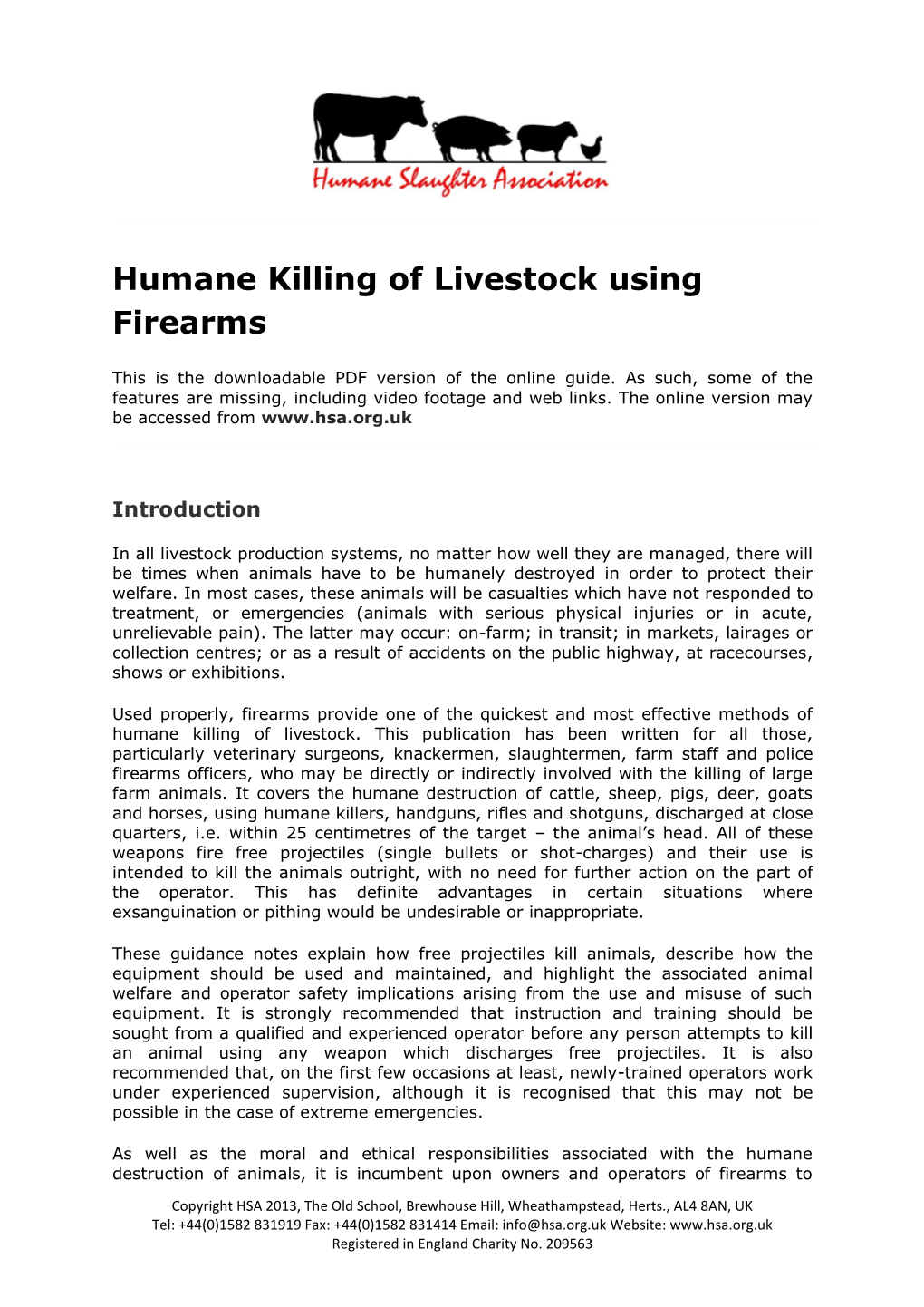 Humane Killing of Livestock Using Firearms