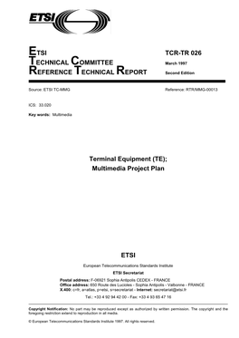 TCR-TR 026 TECHNICAL COMMITTEE March 1997 REFERENCE TECHNICAL REPORT Second Edition