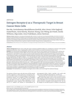 Estrogen Receptor B As a Therapeutic Target in Breast Cancer Stem Cells