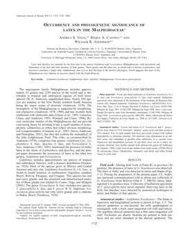 Occurrence and Phylogenetic Significance of Latex in the Malpighiaceae&lt;Link Href="#FN1"/&gt;