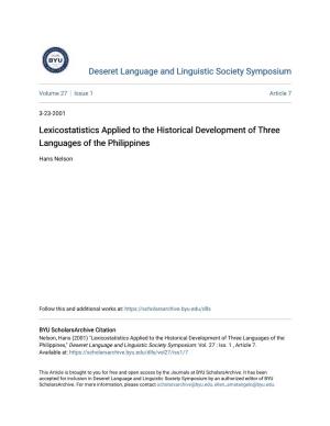 Lexicostatistics Applied to the Historical Development of Three Languages of the Philippines