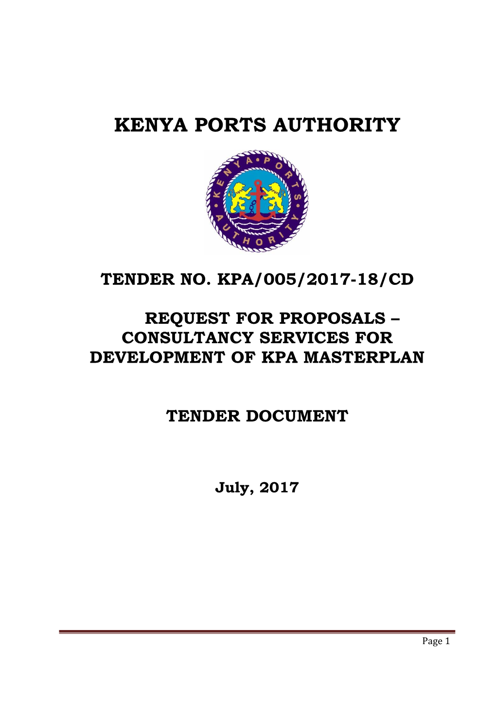 Tender No. Kpa/005/2017-18/Cd Request For