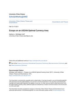 Essays on an ASEAN Optimal Currency Area
