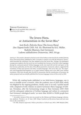 The Jewess Hana, Or Antisemitism in the Soviet Bloc* Jurij Koch: Židowka Hana [The Jewess Hana] (Ser: Kapsne Knihi LND, Vol