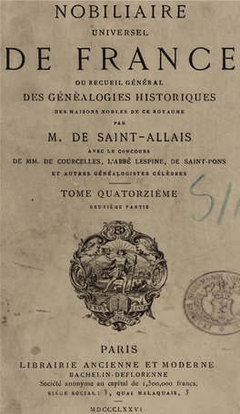 De France Ou Recueil Général Des Généalogies Historiques Des Maisons Nobles De Ce Royaume Pa R