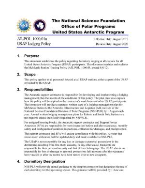 USAP Lodging Policy AIL-POL 1000.01A Version 2 17 September 2015