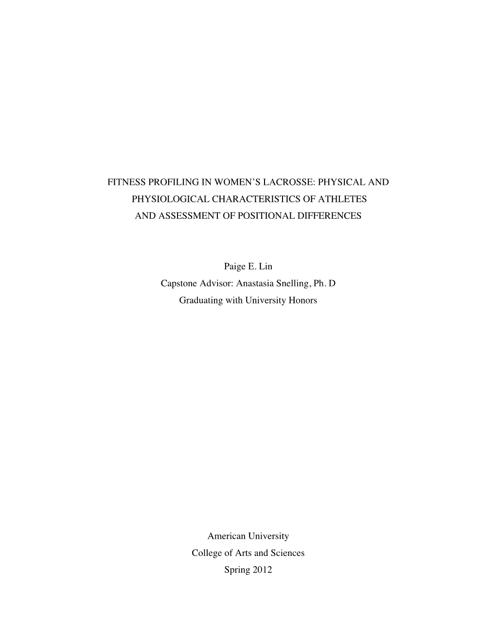 Fitness Profiling in Women's Lacrosse