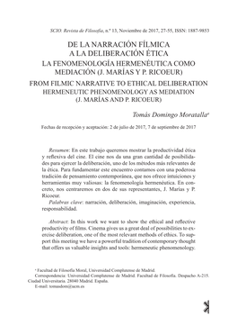 De La Narración Fílmica a La Deliberación Ética La Fenomenología Hermenéutica Como Mediación (J