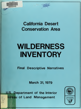 California Desert Conservation Area Wilderness Inventory : Final