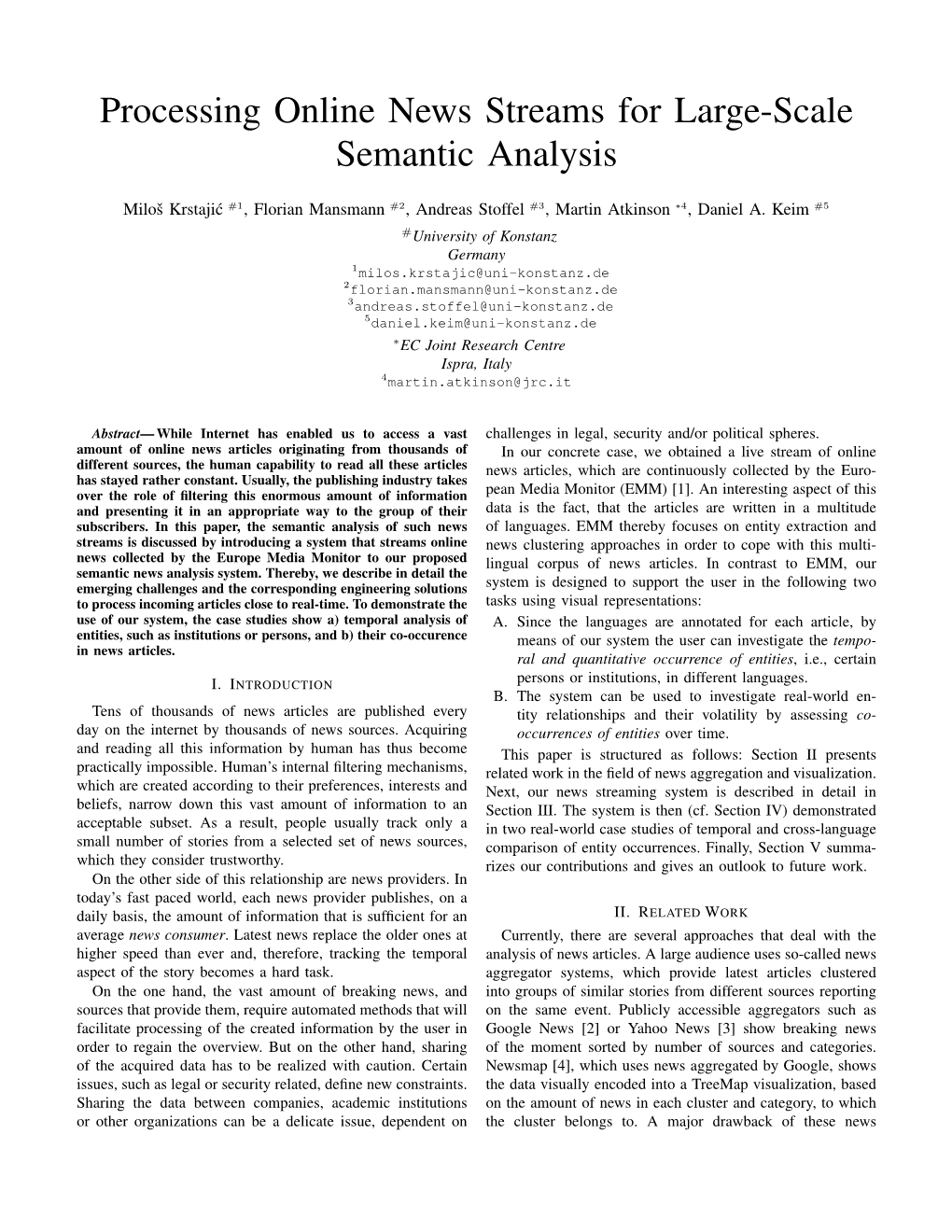 Processing Online News Streams for Large-Scale Semantic Analysis