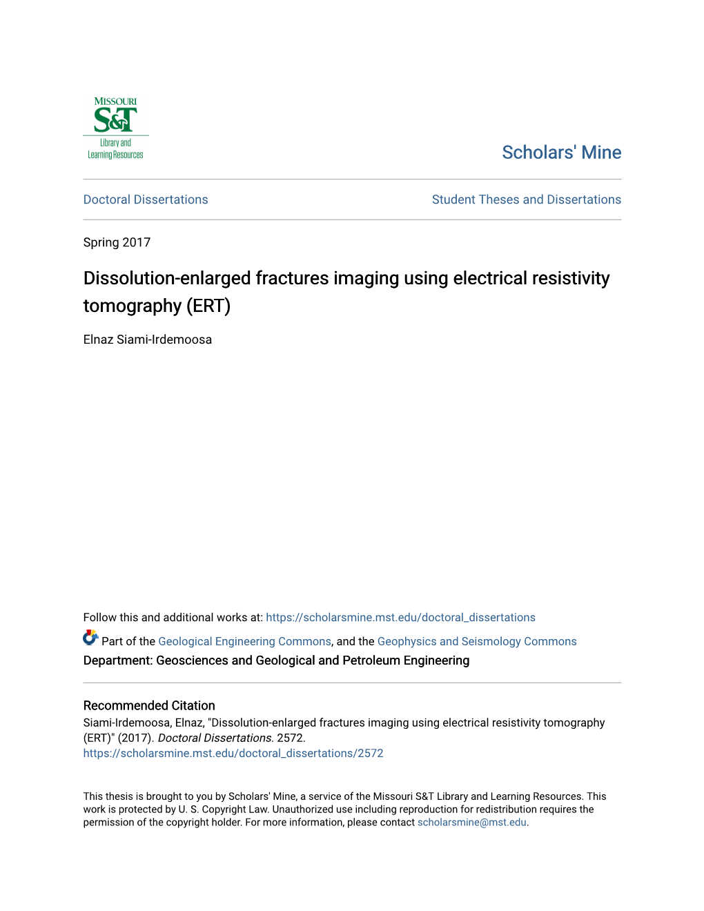 Dissolution-Enlarged Fractures Imaging Using Electrical Resistivity Tomography (ERT)