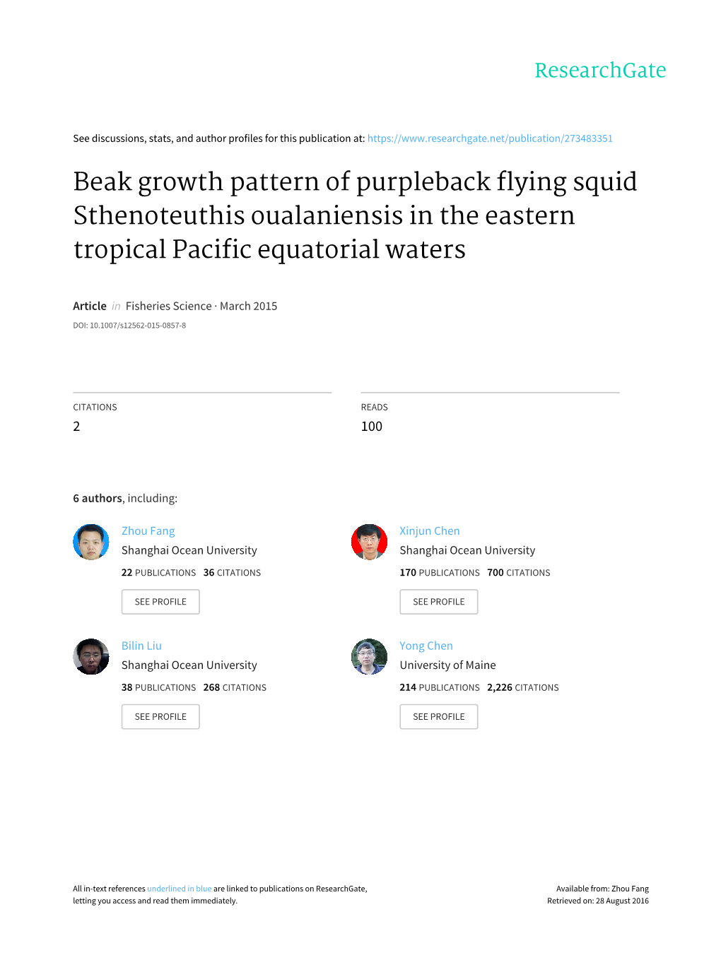 Beak Growth Pattern of Purpleback Flying Squid Sthenoteuthis Oualaniensis in the Eastern Tropical Pacific Equatorial Waters