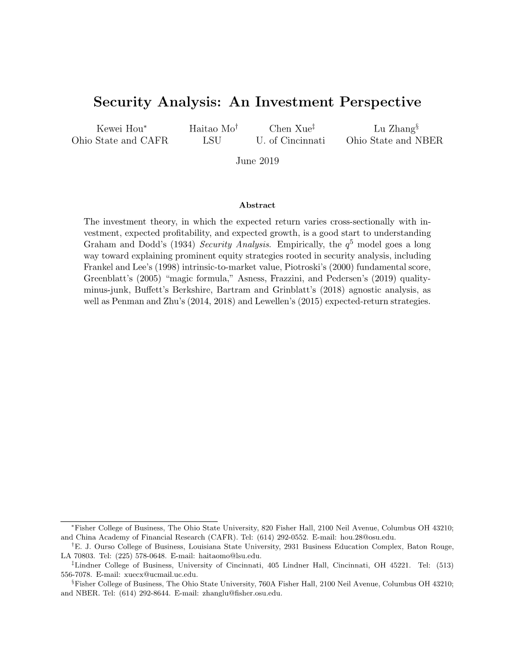 Security Analysis: an Investment Perspective