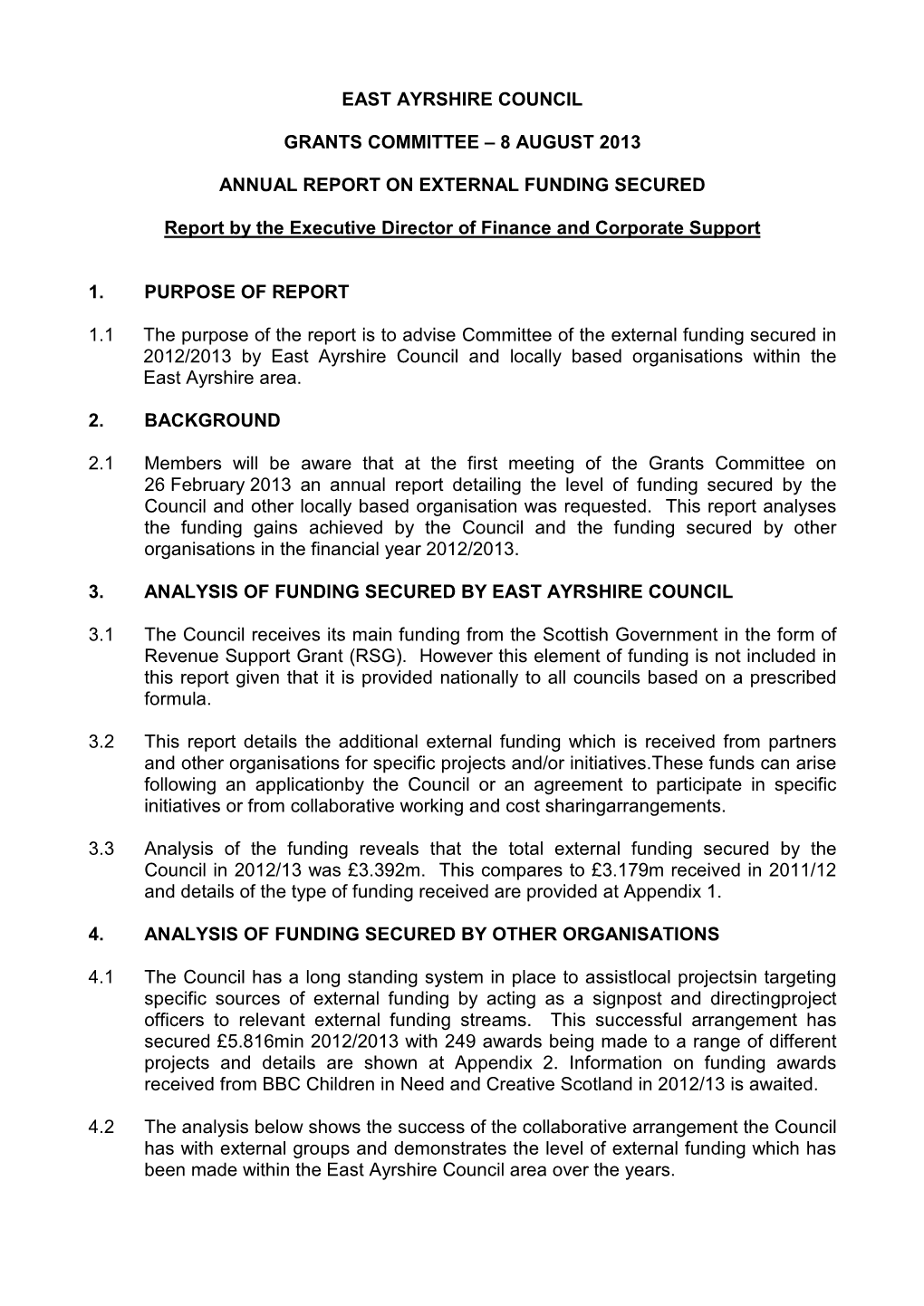 East Ayrshire Council Grants Committee
