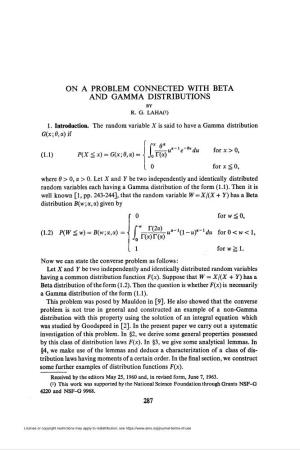 On a Problem Connected with Beta and Gamma Distributions by R