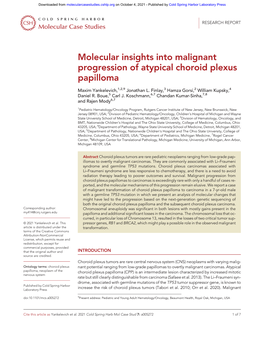 Molecular Insights Into Malignant Progression of Atypical Choroid Plexus Papilloma