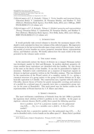 Collected Papers of C. S. Seshadri. Volume 1. Vector Bundles and Invariant Theory, Vikraman Balaji, V