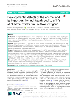 Developmental Defects of the Enamel and Its Impact on the Oral Health