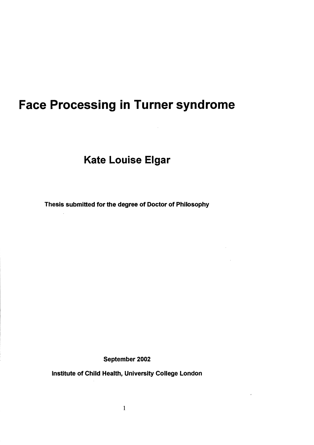 Face Processing in Turner Syndrome