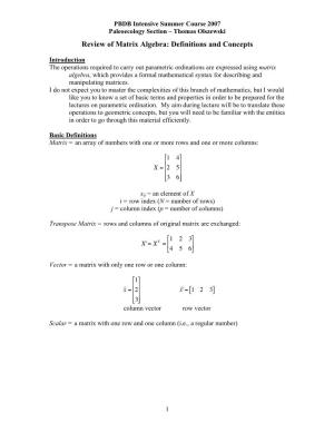 Review of Matrix Algebra: Definitions and Concepts