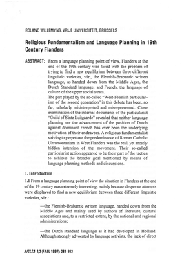 Religious Fundamentalism and Language Planning in L9th Century Flanders