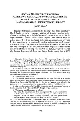 Section 20A and the Struggle for Coherence, Meaning, and Fundamental Fairness in the Express Right of Action for Contemporaneous Insider Trading Liability