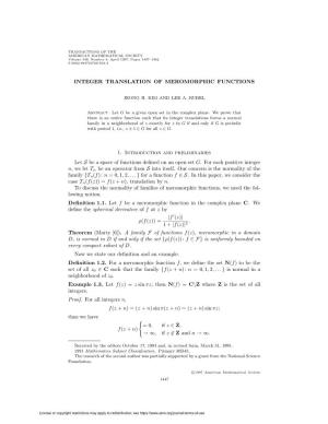 Integer Translation of Meromorphic Functions 1449
