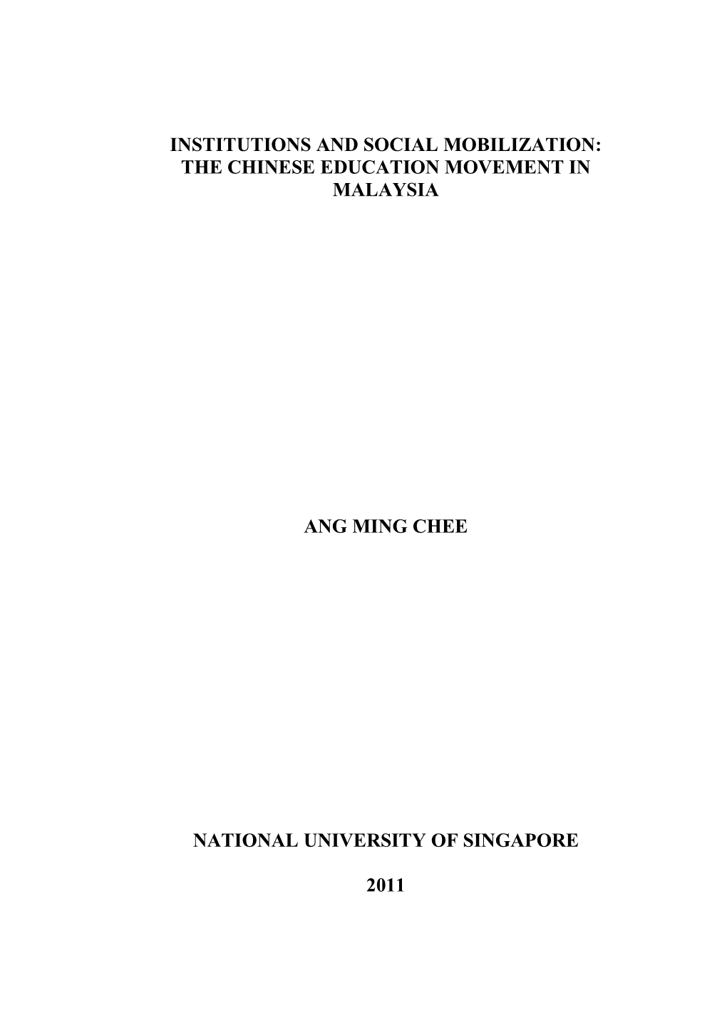 The Chinese Education Movement in Malaysia