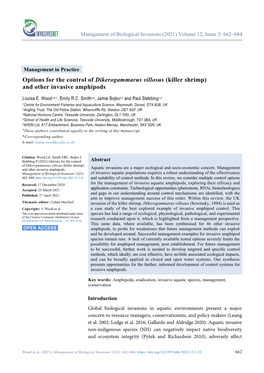 Options for the Control of Dikerogammarus Villosus (Killer Shrimp) and Other Invasive Amphipods